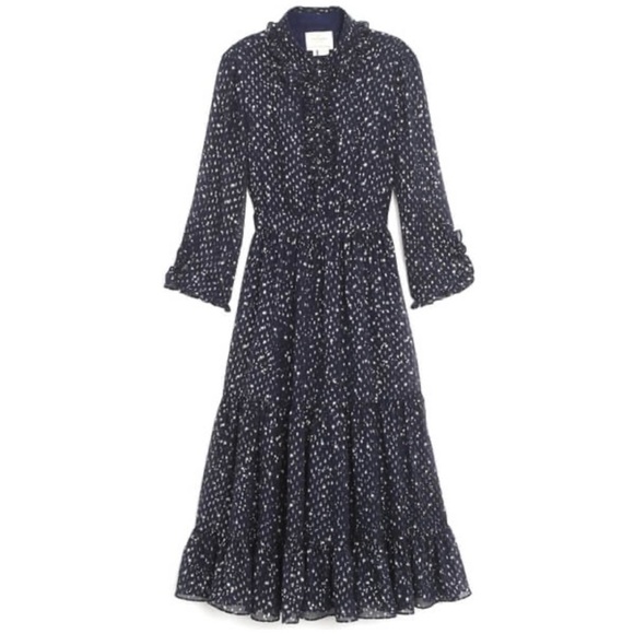 Kate Spade New York Night Sky Dot Silk Midi Dress in Blue Sz 8 EUC - Picture 1 of 11